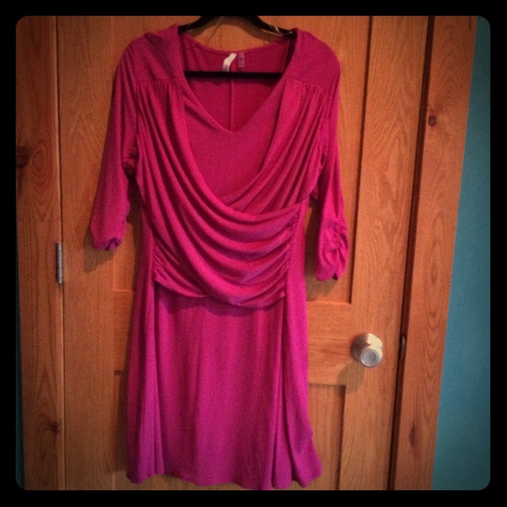 Faux wrap NY Collection dress with ruching